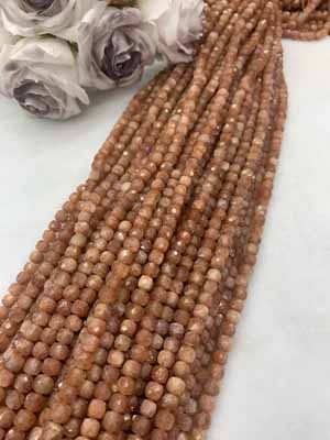 Grade A Sunstone with Golden Dots Cube Beads 6×6mm, 38cm Long Chain