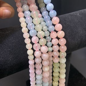 Morganite Round Beads Semi-Finished (6-7-8mm) Long Strand 39cm