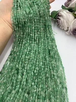 Green Strawberry Quartz Teardrop Beads (4x6mm), 38cm Unfinished Strand