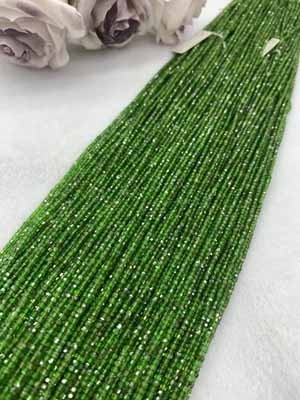 5A Green Diopside Soft Cut Cube Beads 2×2mm, 38cm Long Chain