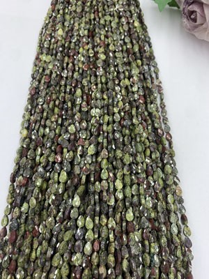 Dragon Blood Stone 4×6mm Teardrop Shape, Long Chain 38cm