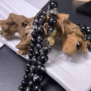 Dark Shiny Black Tourmaline Semi-Finished Long Chain (6-8-10mm), 39cm