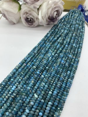 Blue Apatite Abacus Beads 3×4mm, Long Chain 38cm