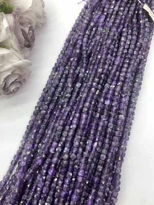 Amethyst Cube 6×6mm Long Chain 38cm