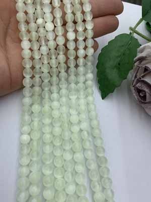 Light Green Selenite Cat's Eye Round Beads, Semi-Finished Long Strand 38cm