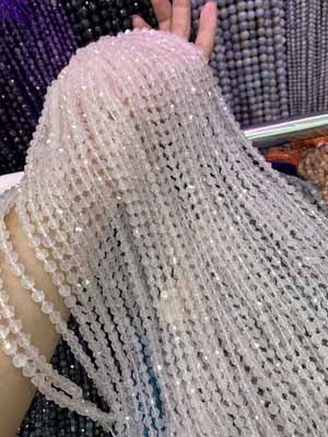 Grapefruit Pink Frosted Beads 6mm, 38cm Long Chain