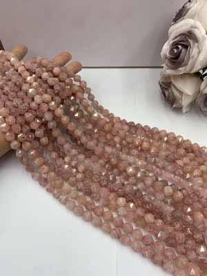 Strawberry quartz diamond cut 10mm, 38cm long chain.