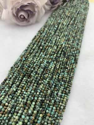 African turquoise small faceted 2mm, 3mm, 4mm, long chain 38cm.