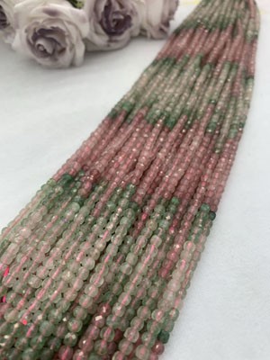 Red & Green Strawberry Gradient Cube 4×4mm Long Chain 38cm