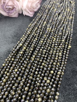 Golden Obsidian Small Faceted Long Chain 38cm