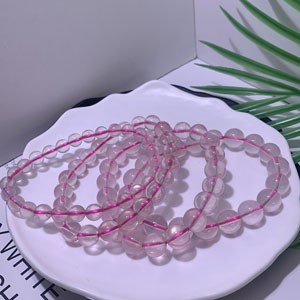 Six-Pointed Star Light ✨ Rose Quartz, Golden Position Sizes (7-8-9-10mm), Single Loop Bracelet