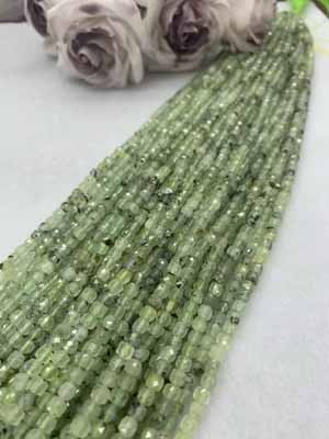 Prehnite Cube Beads 4×4mm, 38cm long strand