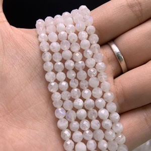 Blue Moonstone Diamond-Cut Beads (5mm), Semi-Finished Long Chain 39cm