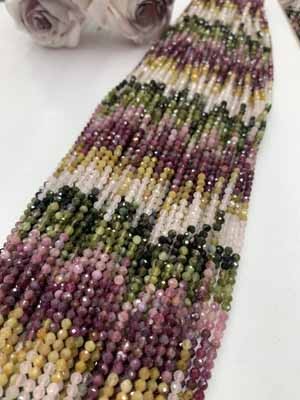 Tourmaline gradient faceted 3mm, long chain 38cm
