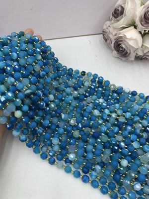 Blue Striped Agate Lu Lu Tong 10mm, Long Chain 38cm