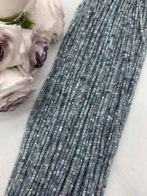 Aquamarine sugar cube 3x3mm, long chain 38cm.