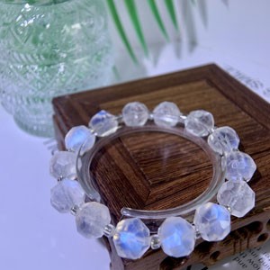 Precision Faceted Blue Moonstone Beads (11.1–11.7mm) Bracelet, Transparent & Sparkling