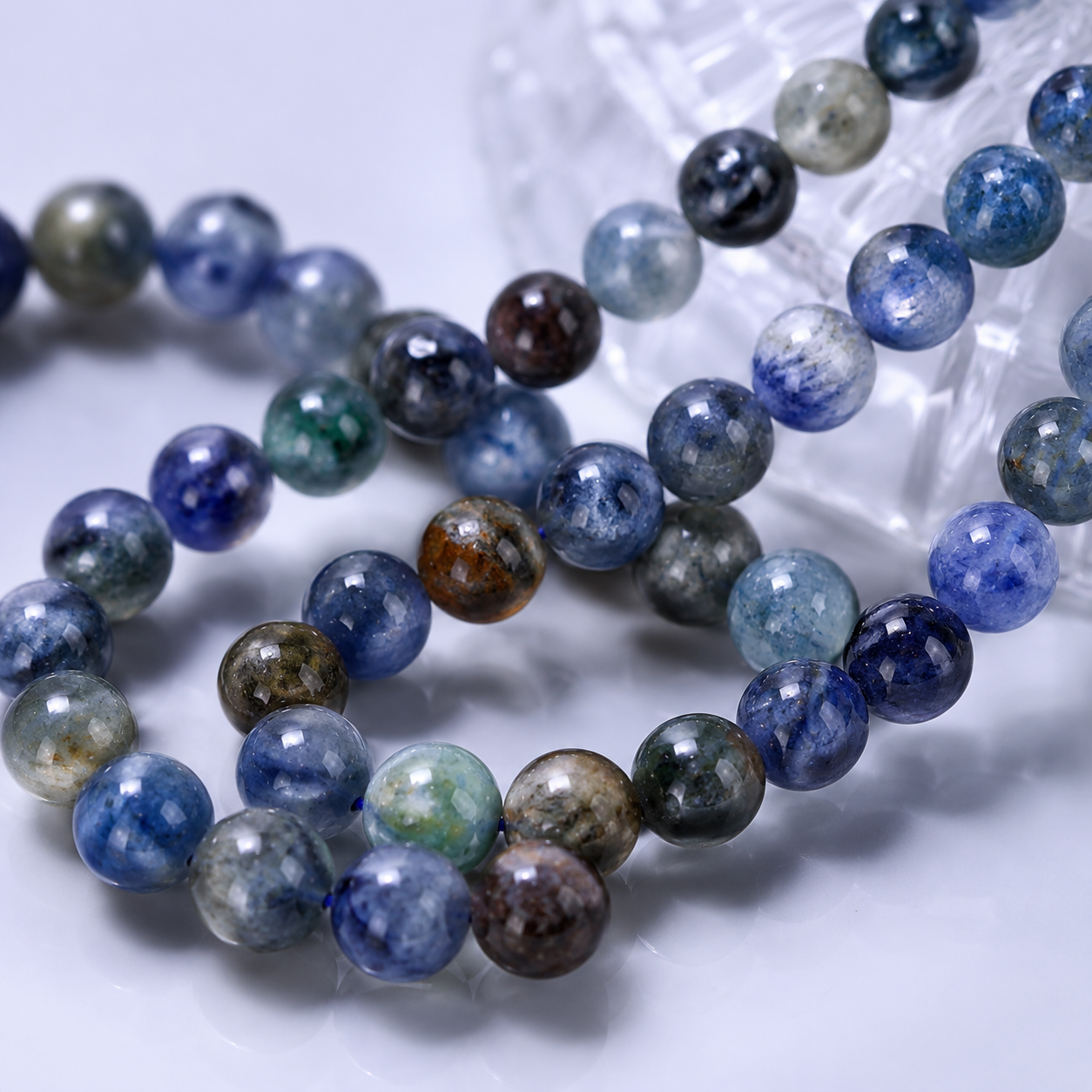 Small Globe, Oil Painting Texture, Blue Aquamarine Semi-finished Long Chain (7mm) 39cm