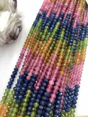 Colored gemstone abacus beads 6x8mm, long chain 38cm.
