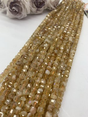 Citrine square bead 7×7mm, long chain 38cm
