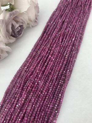 Ruby sugar cube 3x3mm, long chain 38cm.