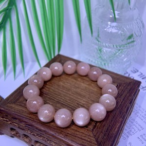 Brown Milky Moonstone (14.4mm) Large Bead Single Loop Bracelet, Orange Moonstone