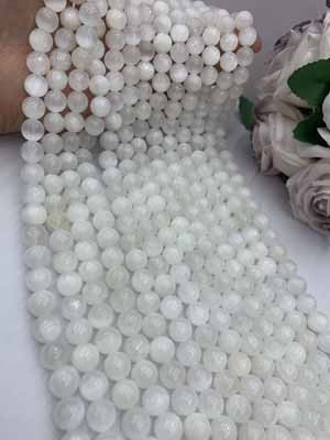 Selenite Smooth Beads 6mm, 8mm, 10mm, Semi-Finished Long Chain 38cm