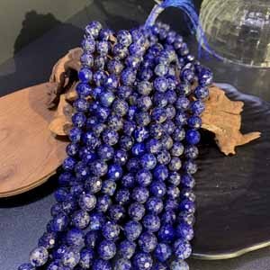 128-Faceted Lapis Lazuli Semi-Finished (7.8×7.7mm) 39cm Long Chain