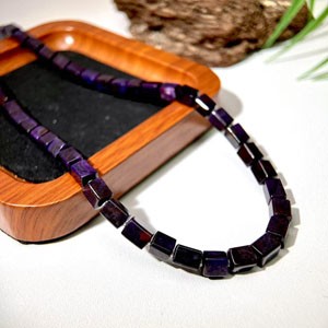 Old Material Jadeite Royal Purple Square Sugar Necklace