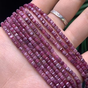 Angled Cube Red Tourmaline (3mm+), Semi-Finished Long Chain, 39cm