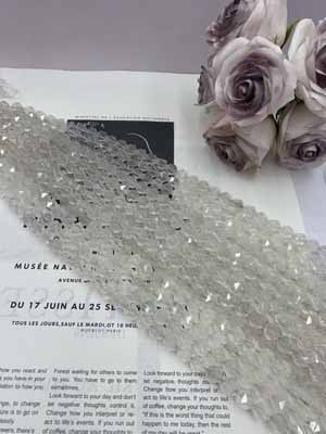 Milky White Crystal, diamond-cut 10mm, 38cm long strand