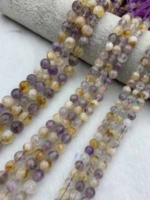 Ametrine Smooth Round Beads Semi-Finished Long Chain, 38cm