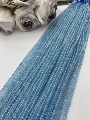 Blue Topaz Abacus Beads 3×4mm, Long Chain 38cm