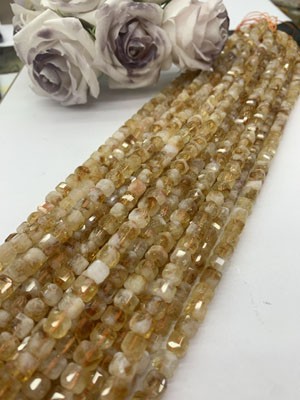 Citrine square bead 8×8mm, long chain 38cm