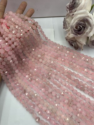 Rose Quartz Faceted 10mm Long Chain, 38cm