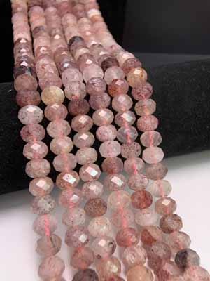 Strawberry quartz abacus beads (7-9mm) semi-finished long chain 39cm.