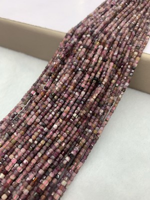 Red tourmaline sugar cube 2x2mm, long chain 38cm.