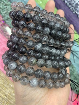 Black hair crystal 8mm bracelet.