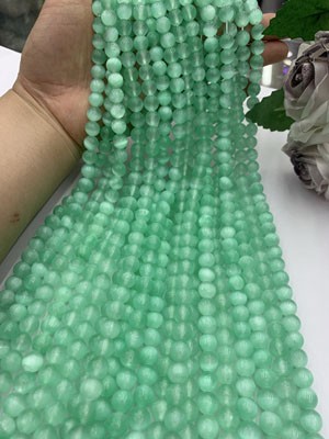 Green Selenite Cat's Eye Beads Semi-Finished Long Chain 38cm