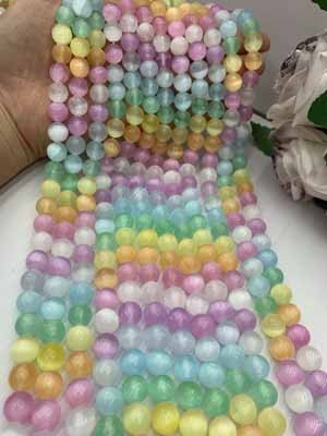 Colorful gypsum with cat's eye 6mm, 8mm, 10mm glossy bead semi-finished long chain 38cm