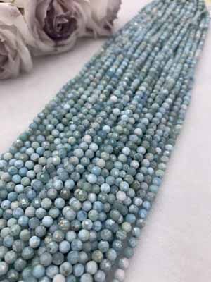 5A Larimar Faceted Beads (2mm, 3mm, 4mm, 5mm, 6mm), 38cm Long Chain