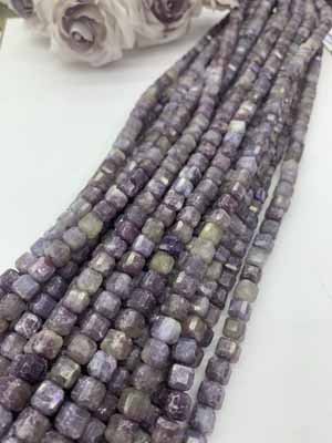 Purple Seraphinite Cube Beads 6×6mm, 8×8mm, 38cm Long Chain