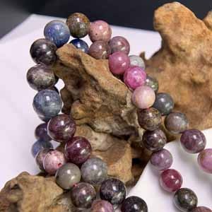 Colored gemstone round bead semi-finished (7-8-9mm) long chain 39cm