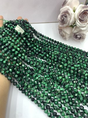 Green Tiger Eye Drill Cut 10mm 38cm Long Chain