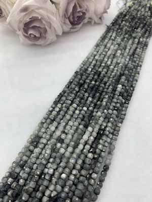 Hawk's Eye Cube Beads 4×4mm Long Chain, 38cm