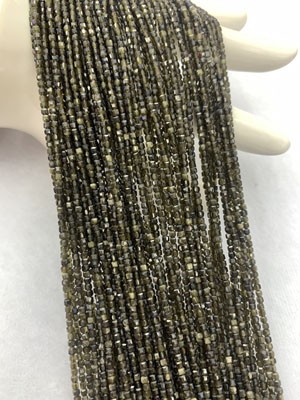 Golden Obsidian Square Beads 2×2mm, Long Chain 38cm