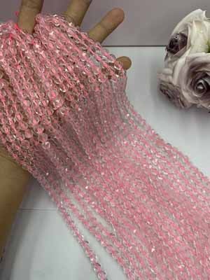 Rose quartz diamond cut 8mm, long chain 38cm.