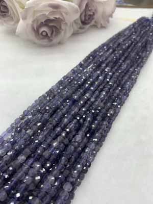Clear Iolite Sugar Beads 4×4mm, Long Chain 38cm