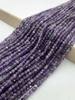 Amethyst Cube 4×4mm Long Chain 38cm