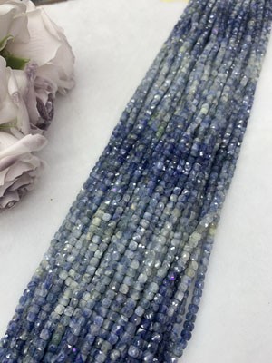 Blue Kyanite Gradient Sugar Cube Beads 4×4mm Long Chain, 38cm